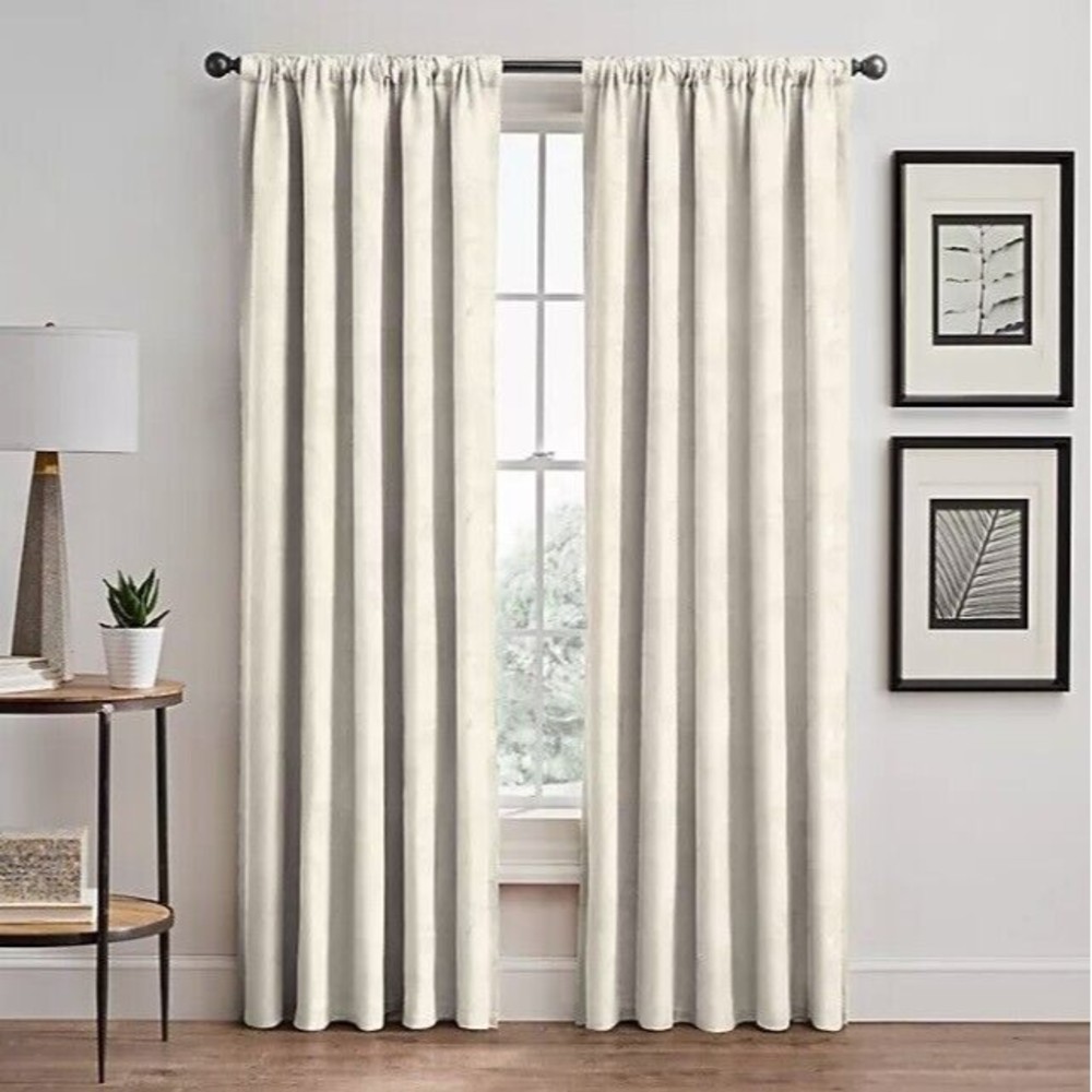THE COLLECTION Scroll 84 X 54 ONE Rod Pocket Back Tab Window Curtain Panel Pearl